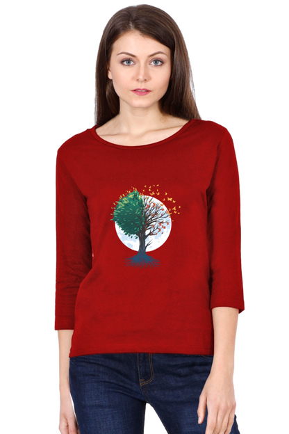 Tree Of Butterflies Autumn Round Neck Full Sleeve