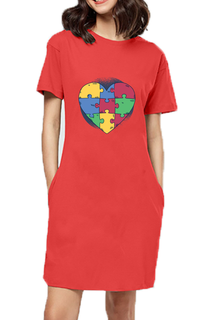 Autism Heart Puzzle T-Shirt Dress