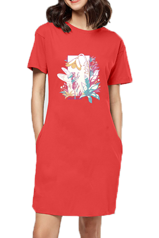 Small Fairy With Flowers T-Shirt Dress