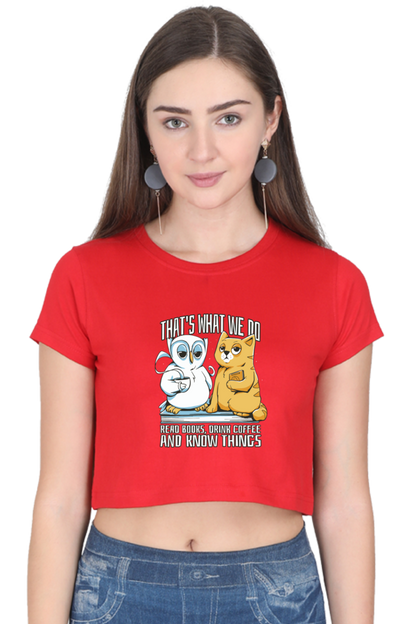 Cat Owl Coffee Books Crop Top