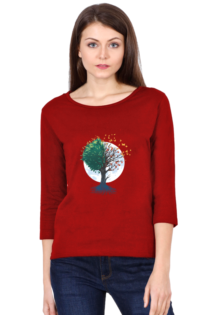 Tree Of Butterflies Autumn Round Neck Full Sleeve