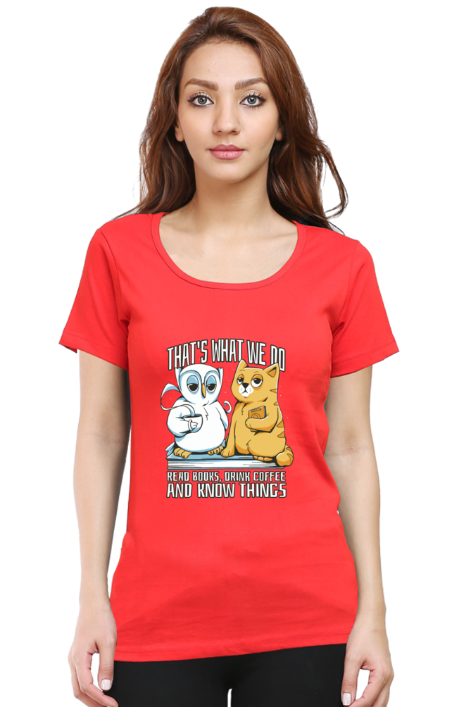 Cat Owl Coffee Books T-Shirt