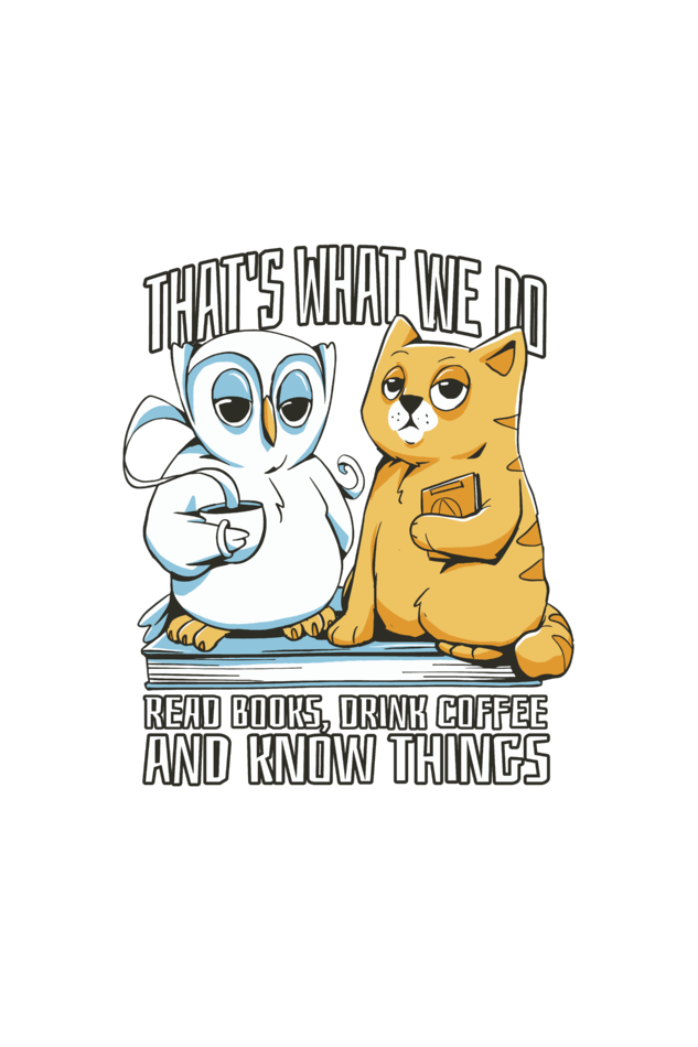 Cat Owl Coffee Books T-Shirt