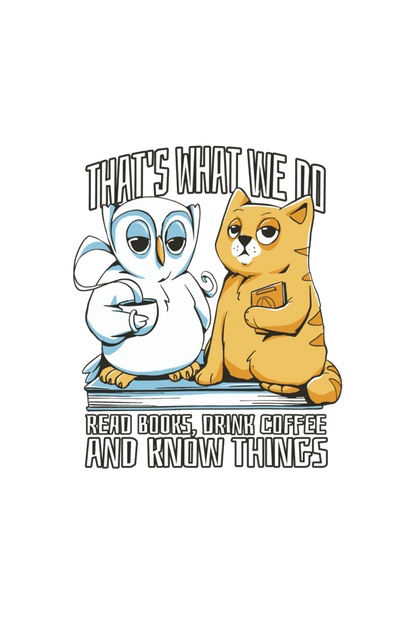 Cat Owl Coffee Books T-Shirt