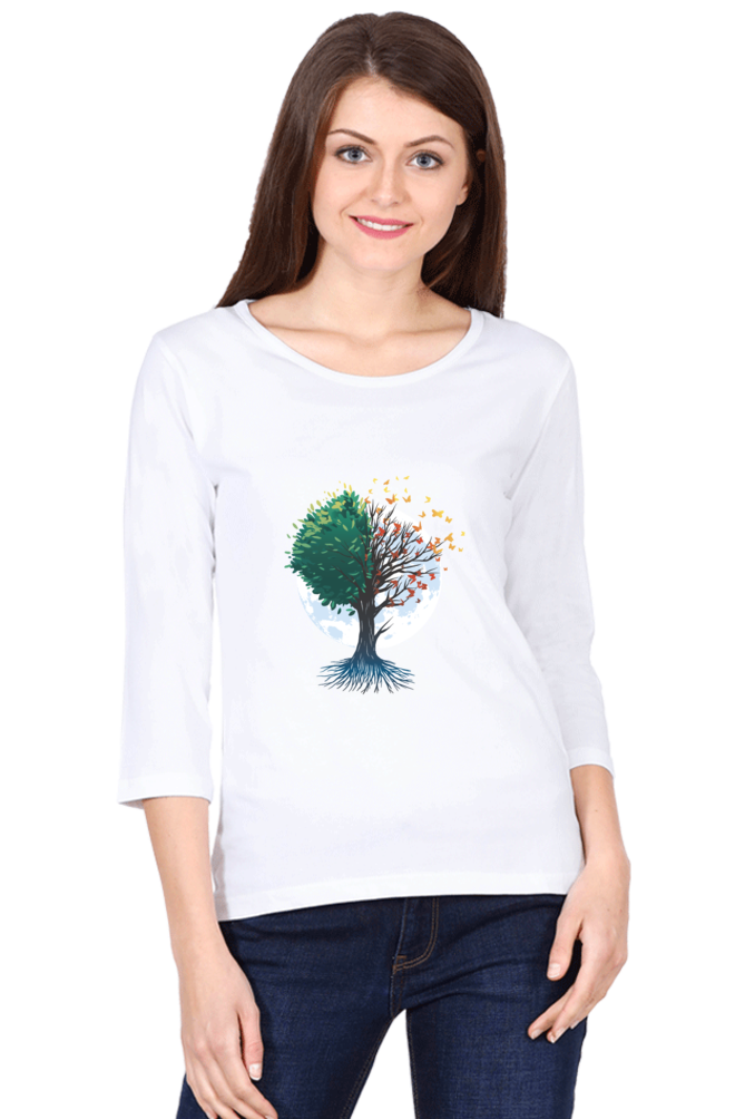 Tree Of Butterflies Autumn Round Neck Full Sleeve