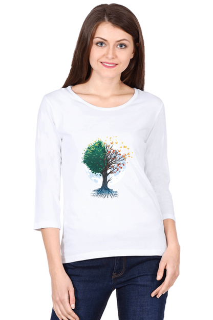 Tree Of Butterflies Autumn Round Neck Full Sleeve