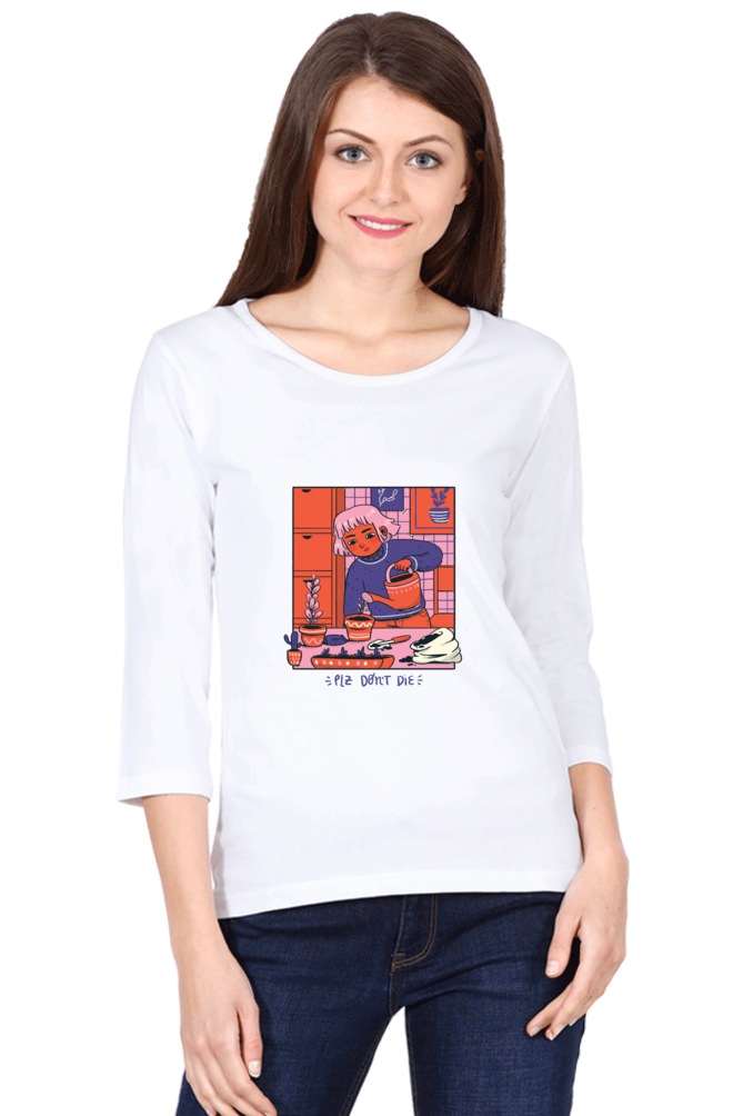 Girl Watering Plant Round Neck Full Sleeve