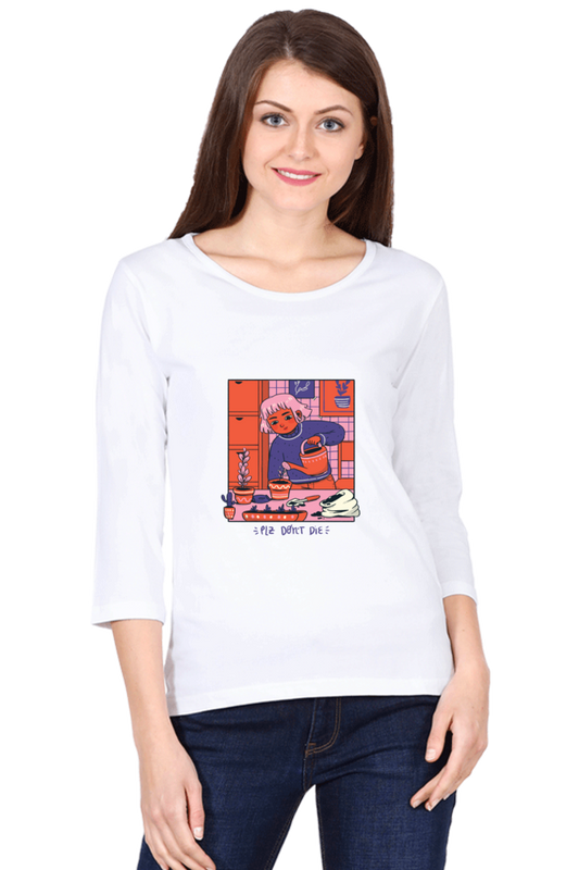 Girl Watering Plant Round Neck Full Sleeve