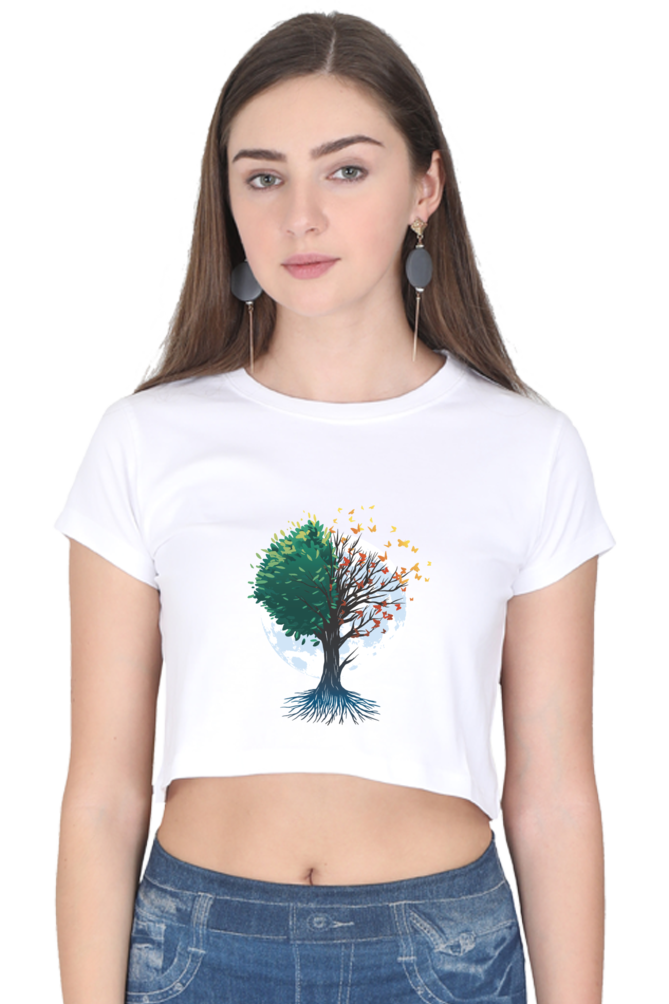 Tree Of Butterflies Autumn Crop Top