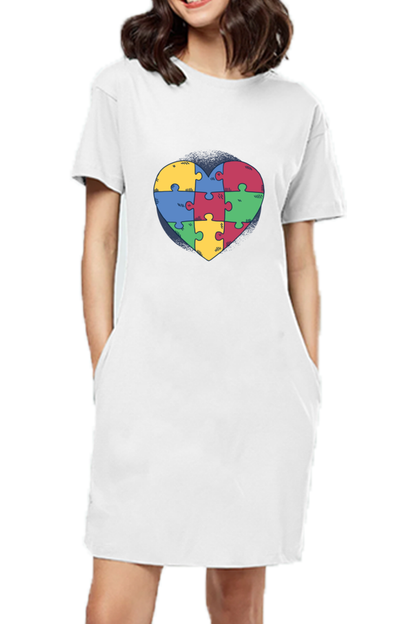 Autism Heart Puzzle T-Shirt Dress