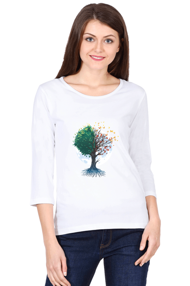Tree Of Butterflies Autumn Round Neck Full Sleeve