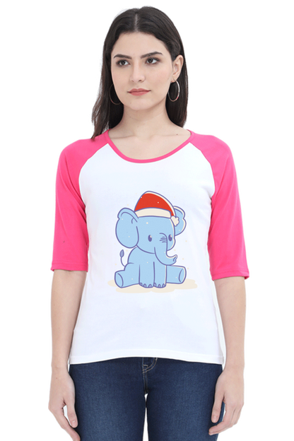 Elephant Christmas Hat Raglan Full Sleeve