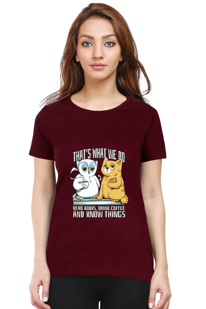 Cat Owl Coffee Books T-Shirt