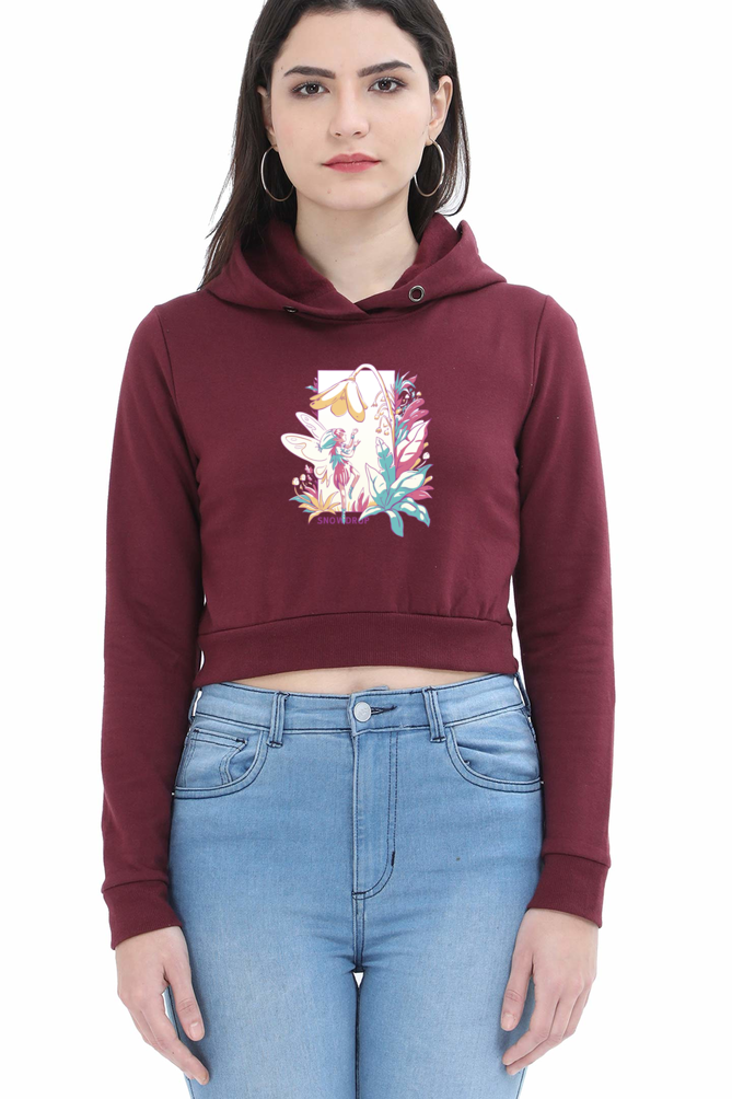 Small Fairy With Flowers Crop Hoodie