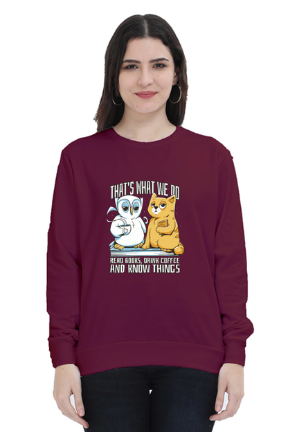 Cat Owl Coffee Books Sweatshirt