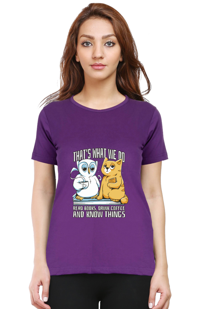 Cat Owl Coffee Books T-Shirt
