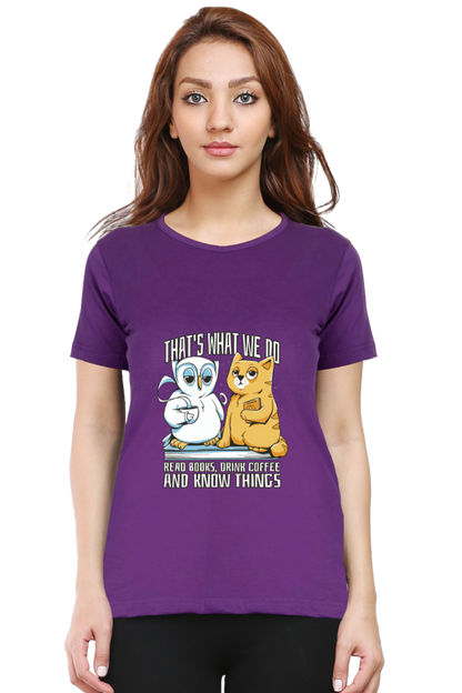 Cat Owl Coffee Books T-Shirt
