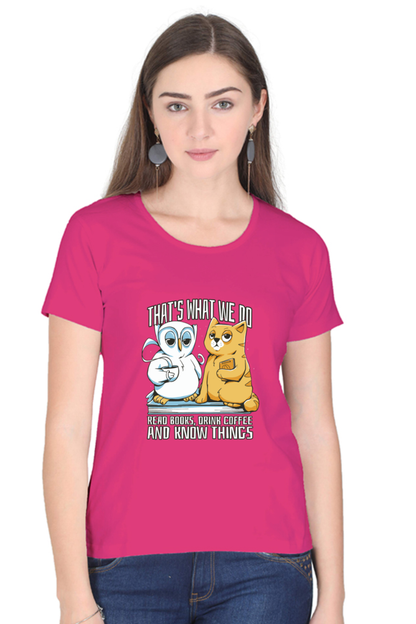 Cat Owl Coffee Books T-Shirt