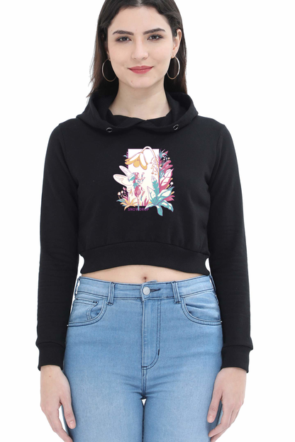Small Fairy With Flowers Crop Hoodie