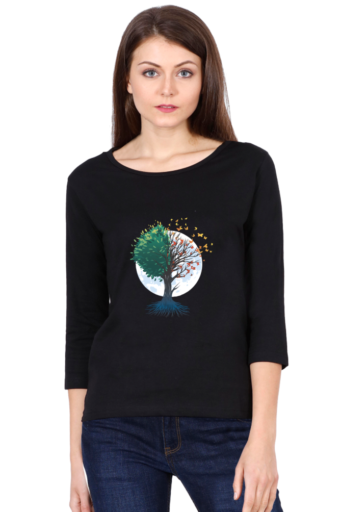Tree Of Butterflies Autumn Round Neck Full Sleeve