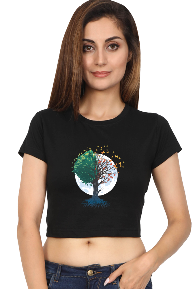 Tree Of Butterflies Autumn Crop Top