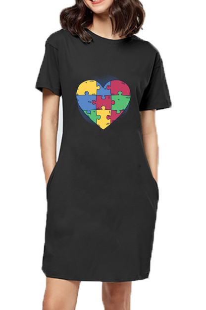 Autism Heart Puzzle T-Shirt Dress