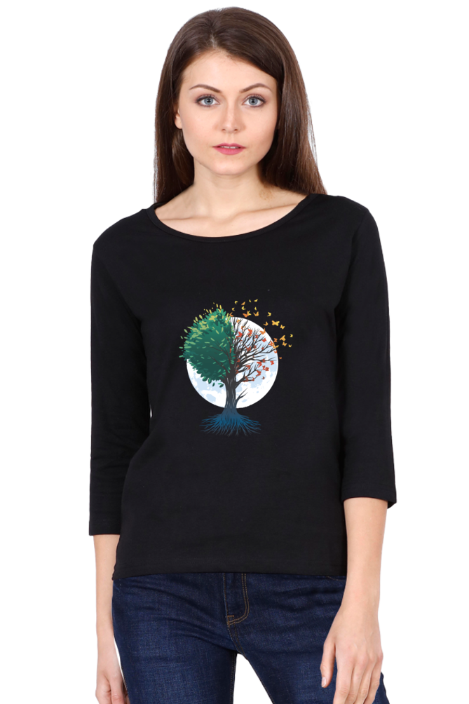 Tree Of Butterflies Autumn Round Neck Full Sleeve