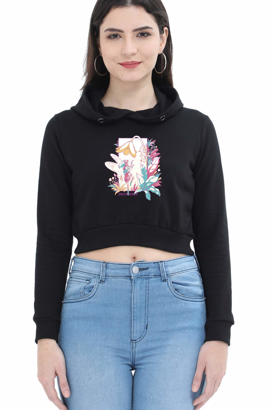 Small Fairy With Flowers Crop Hoodie