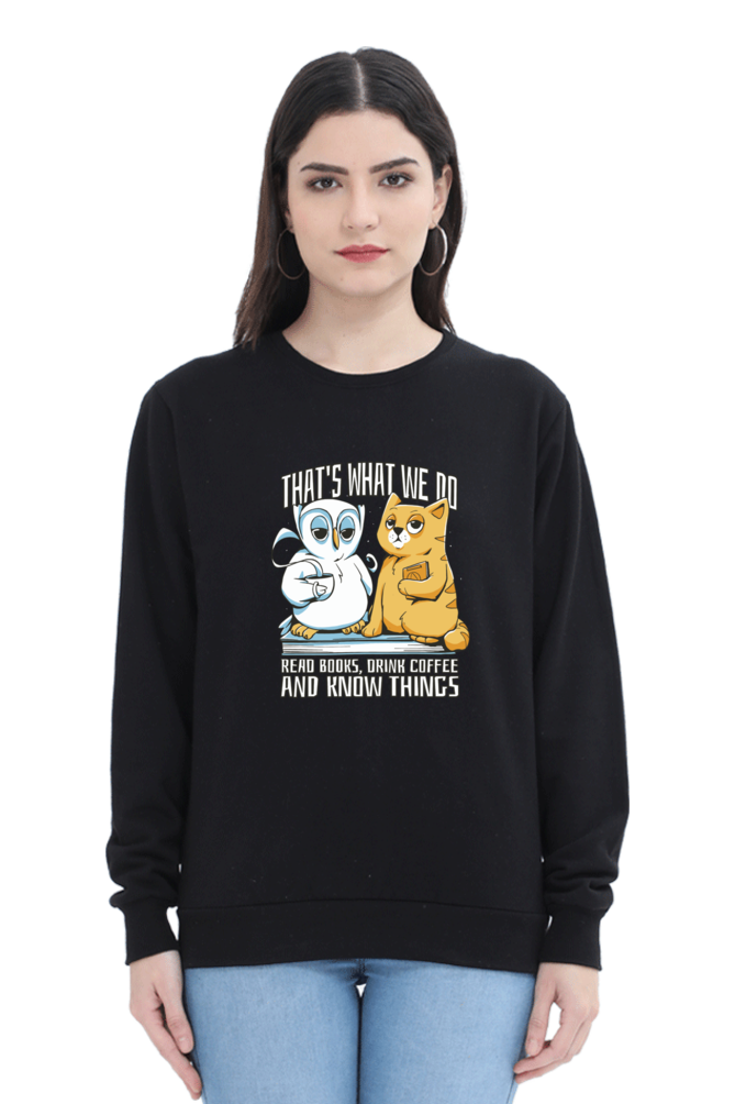 Cat Owl Coffee Books Sweatshirt
