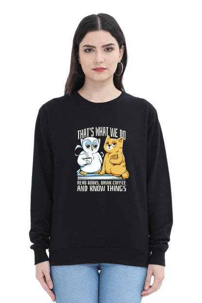 Cat Owl Coffee Books Sweatshirt