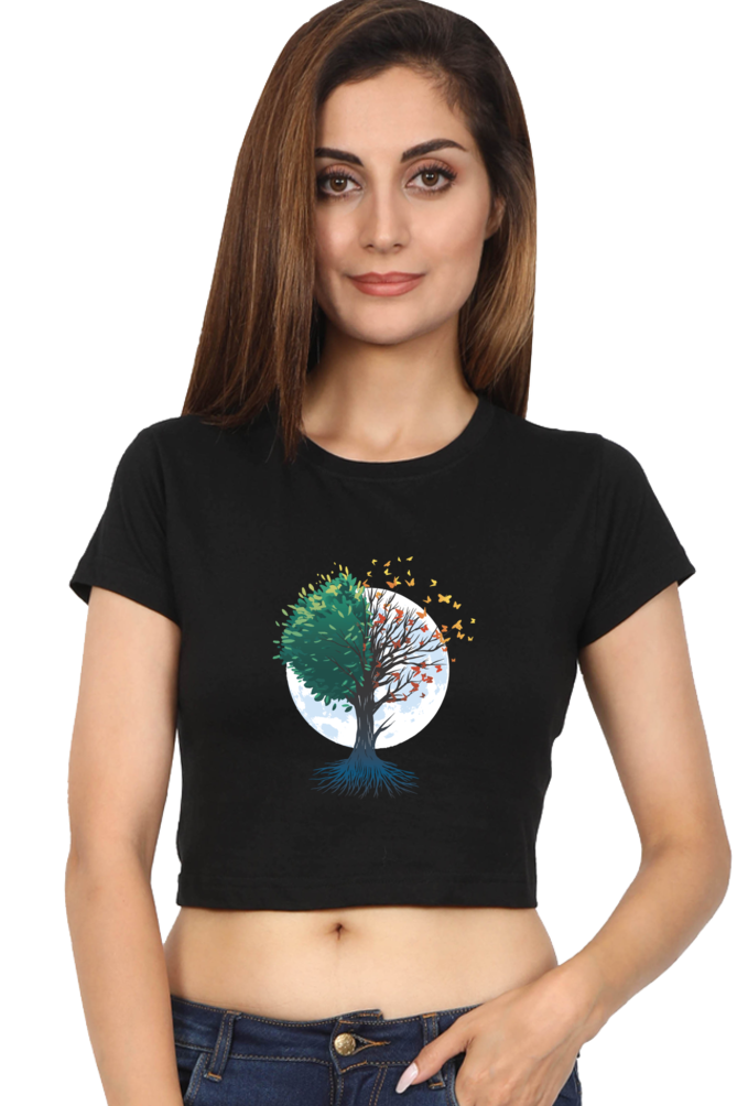 Tree Of Butterflies Autumn Crop Top