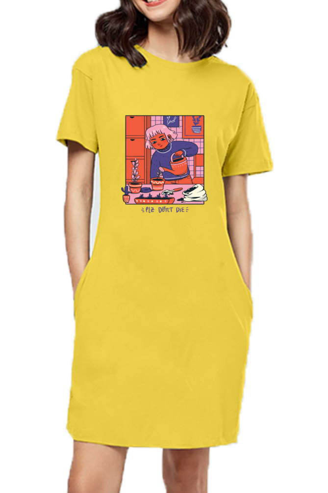 Girl Watering Plant T-Shirt Dress