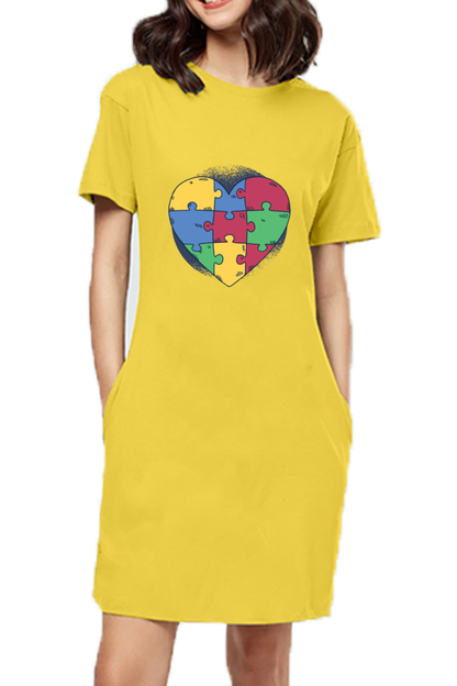 Autism Heart Puzzle T-Shirt Dress