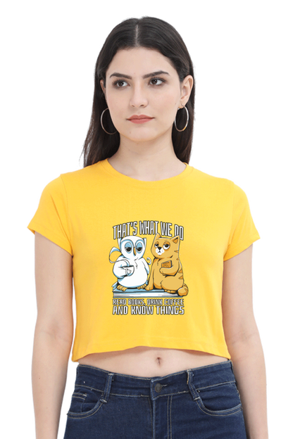 Cat Owl Coffee Books Crop Top