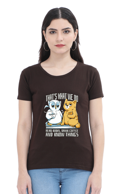 Cat Owl Coffee Books T-Shirt