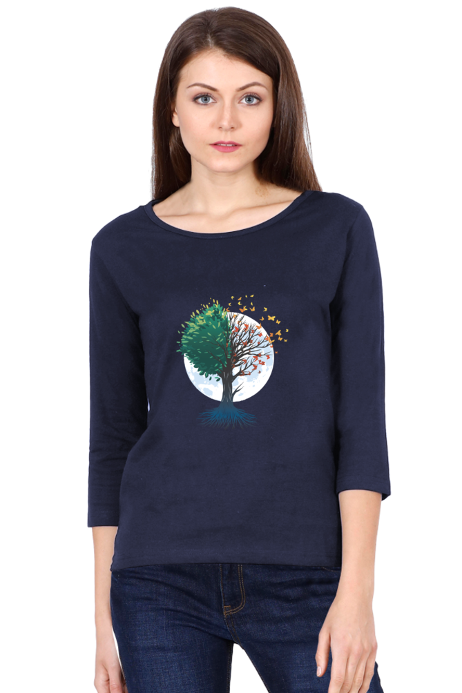 Tree Of Butterflies Autumn Round Neck Full Sleeve