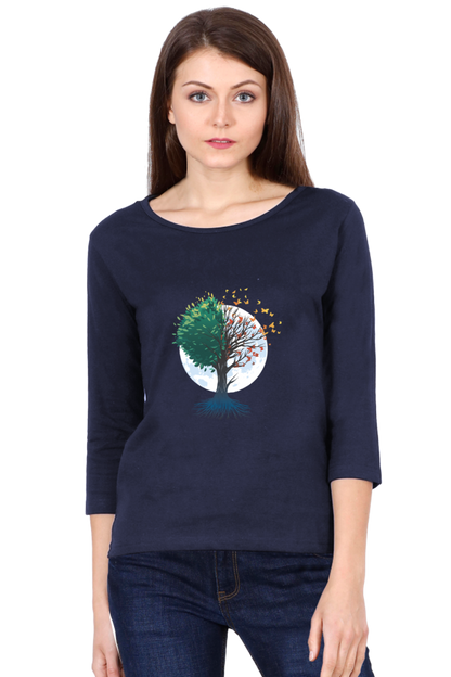 Tree Of Butterflies Autumn Round Neck Full Sleeve