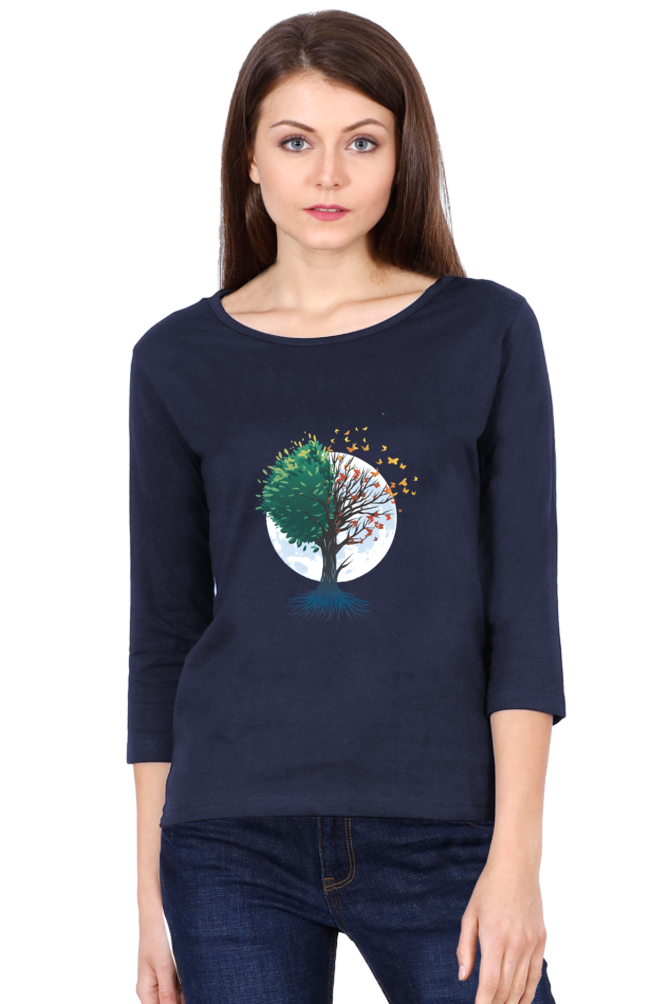 Tree Of Butterflies Autumn Round Neck Full Sleeve
