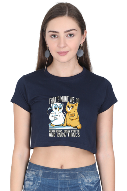 Cat Owl Coffee Books Crop Top