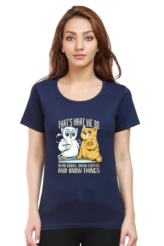 Cat Owl Coffee Books T-Shirt
