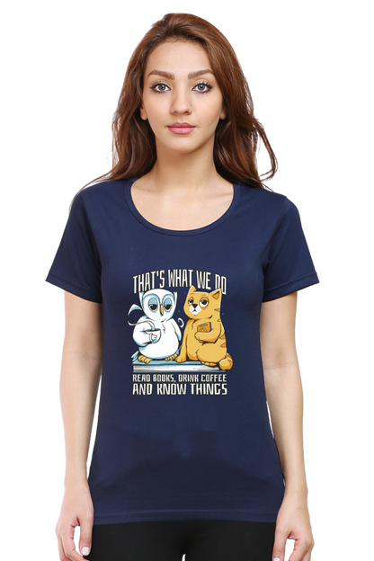 Cat Owl Coffee Books T-Shirt