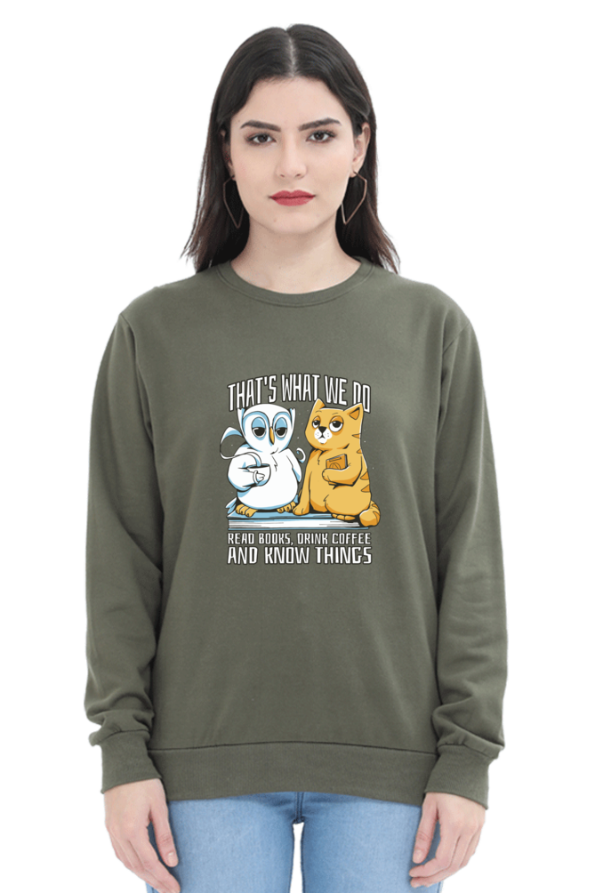 Cat Owl Coffee Books Sweatshirt