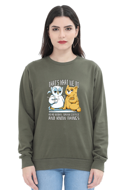 Cat Owl Coffee Books Sweatshirt