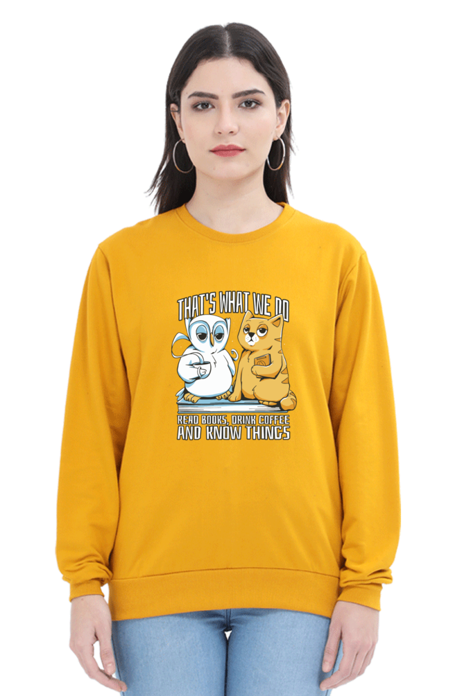 Cat Owl Coffee Books Sweatshirt