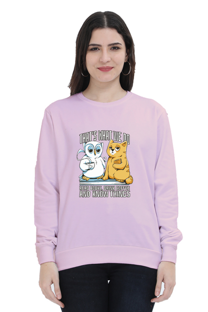 Cat Owl Coffee Books Sweatshirt
