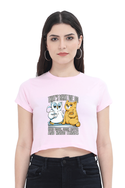 Cat Owl Coffee Books Crop Top