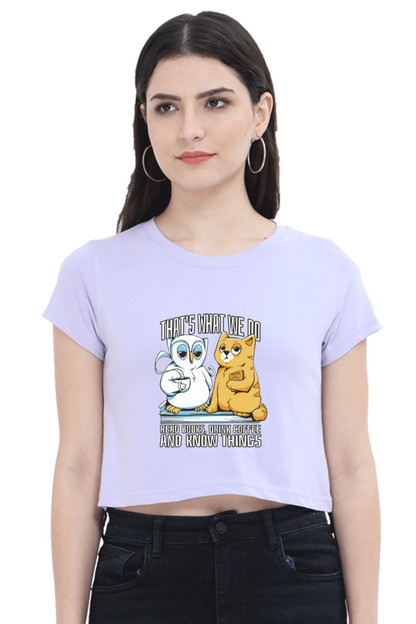 Cat Owl Coffee Books Crop Top