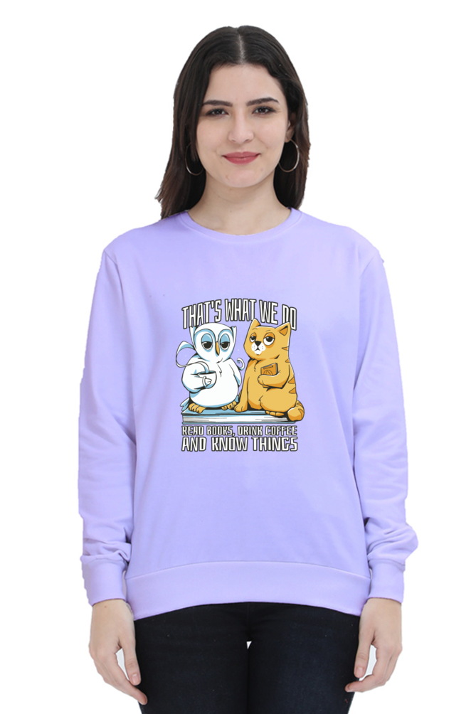 Cat Owl Coffee Books Sweatshirt