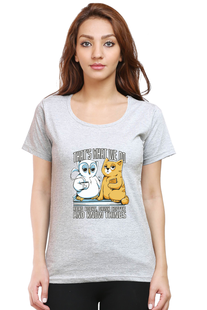 Cat Owl Coffee Books T-Shirt