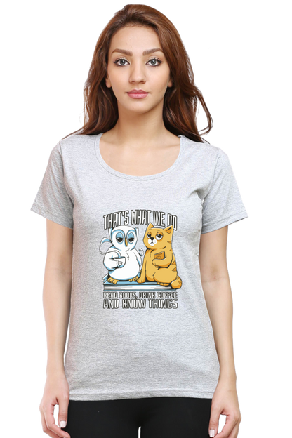 Cat Owl Coffee Books T-Shirt